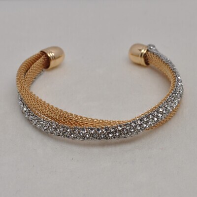 LB0166B1G PAVE STONE WITH MESH CUFF BANGLE