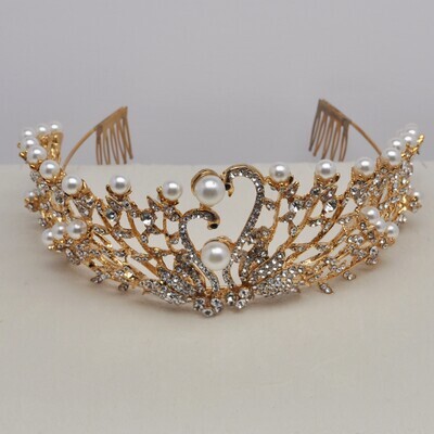 AF0498T39G1 PRL/CLR G TWO SWAN SHP TIARA