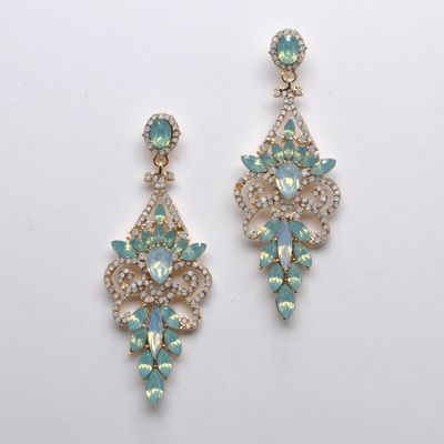 JU1965E30G  GREEN OPAL/G  SM RD TOP DIAM SHPE MRQT STN DANGLE ER