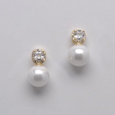 JL0059E40G1  CREAM PEARL /G  ROUND CZ TOP  ROUND 12MM PEARL ER