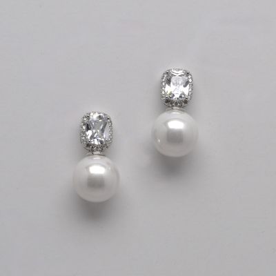 JL0272E39S1  WT PEARL /S  RECTANGLE CZ TOP  ROUND 12MM PEARL ER
