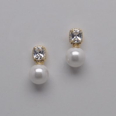 JL0272E40G1  CREAM PEARL /G  RECTANGLE CZ TOP  ROUND 12MM PEARL ER