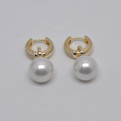 JL0297E40G1  CREAM PEARL /G  RS HOOP TOP DANGLE ROUND PEARL ER