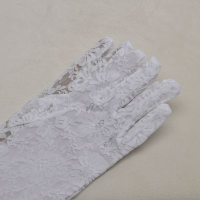 B0110G36 10&quot; WHITE LACE FLWRS GLOVE
