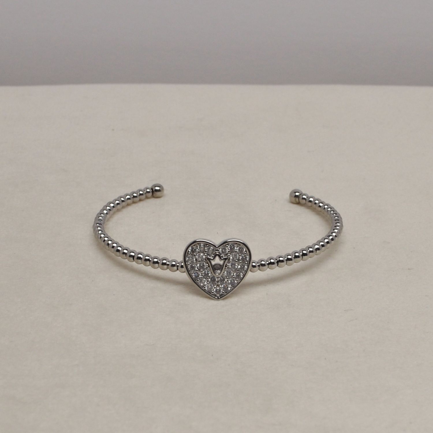 LD1248B1S CZ/S PAVE STN HEART CUFF BRAC