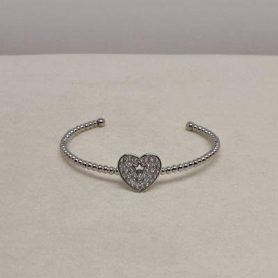LD1248B1S CZ/S PAVE STN HEART CUFF BRAC