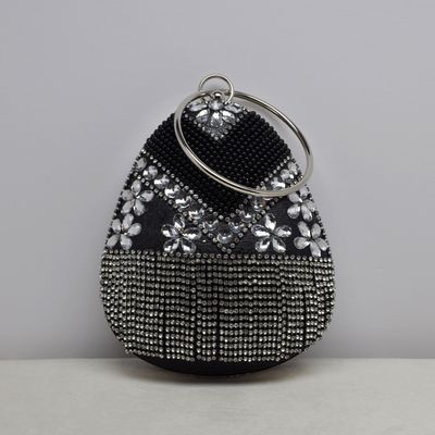 HF0156CBLK BEAD/CRY/TSSL EGG-SHP BRC HND PUR