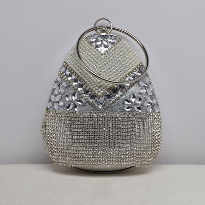 HF0156CSLV BEAD/CRY/TSSL EGG-SHP BRC HND PUR