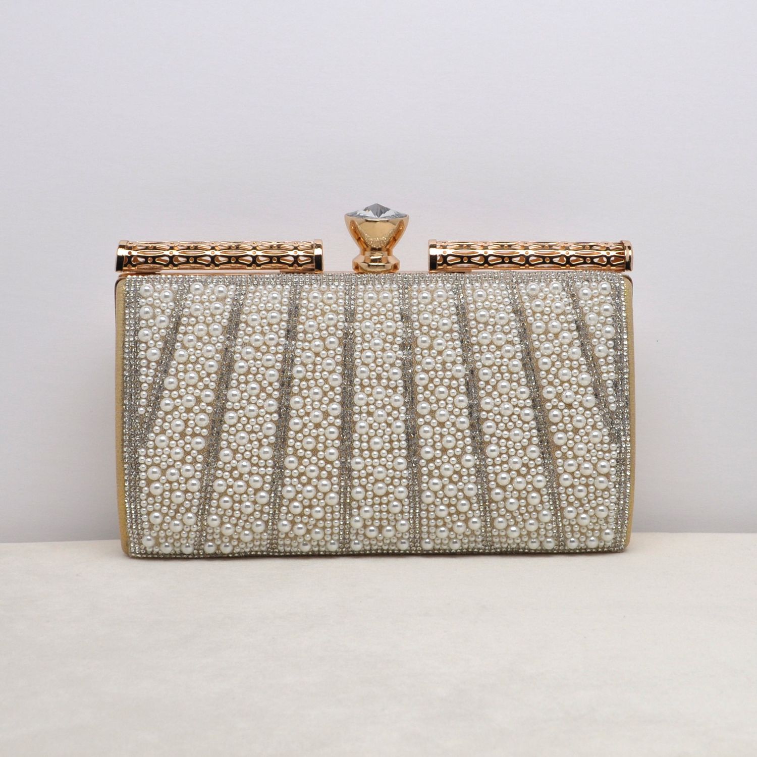 HF0165GOLD PEARLS W/CRY LINES JEWL TOP PUR