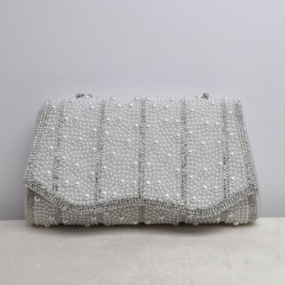 HF0176CSILV PEARL W/SCALLOP CRY BTM PURS