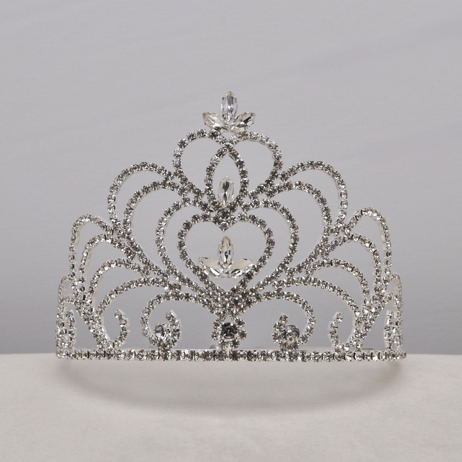 J60720T1S CLR/S 3&quot; MRQU STN HEART TIARA