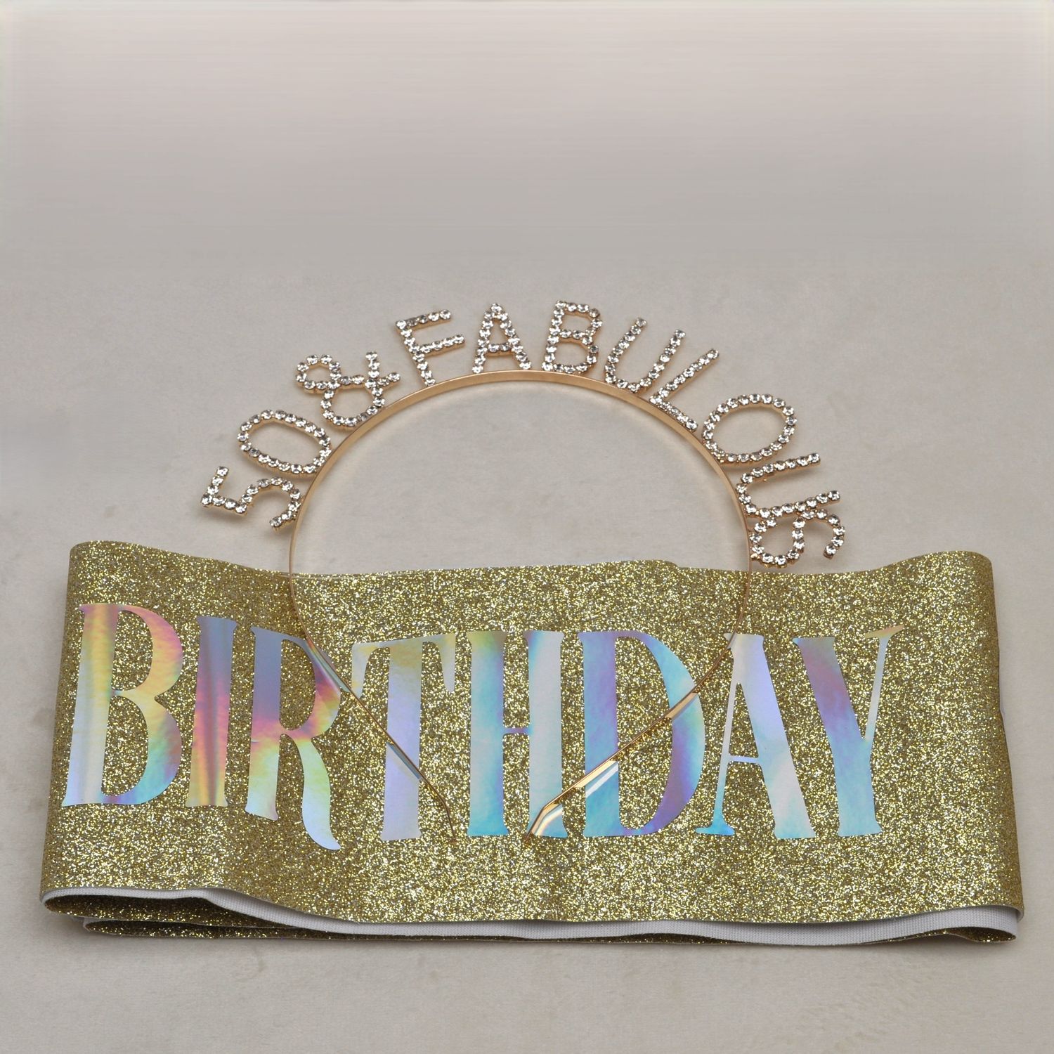 HJ3350H1G CLR/G &quot;50&quot; BDAY SASH/TIARA