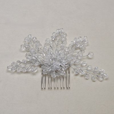 HJ6964H1S CLR/S FLWR BEADED COMB