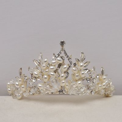 HJ2166T40S PRL/S PEARL &amp; LEAVES TIARA
