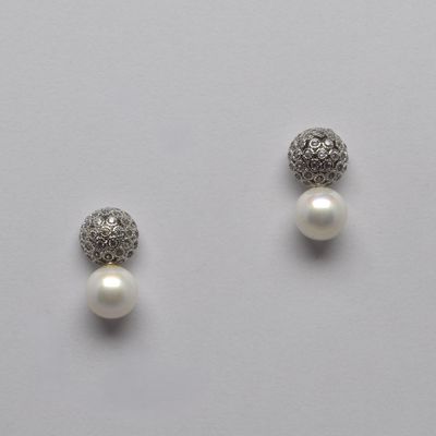 LD4076E39S1 CZ/PRL BALL PEARL STUD EARR