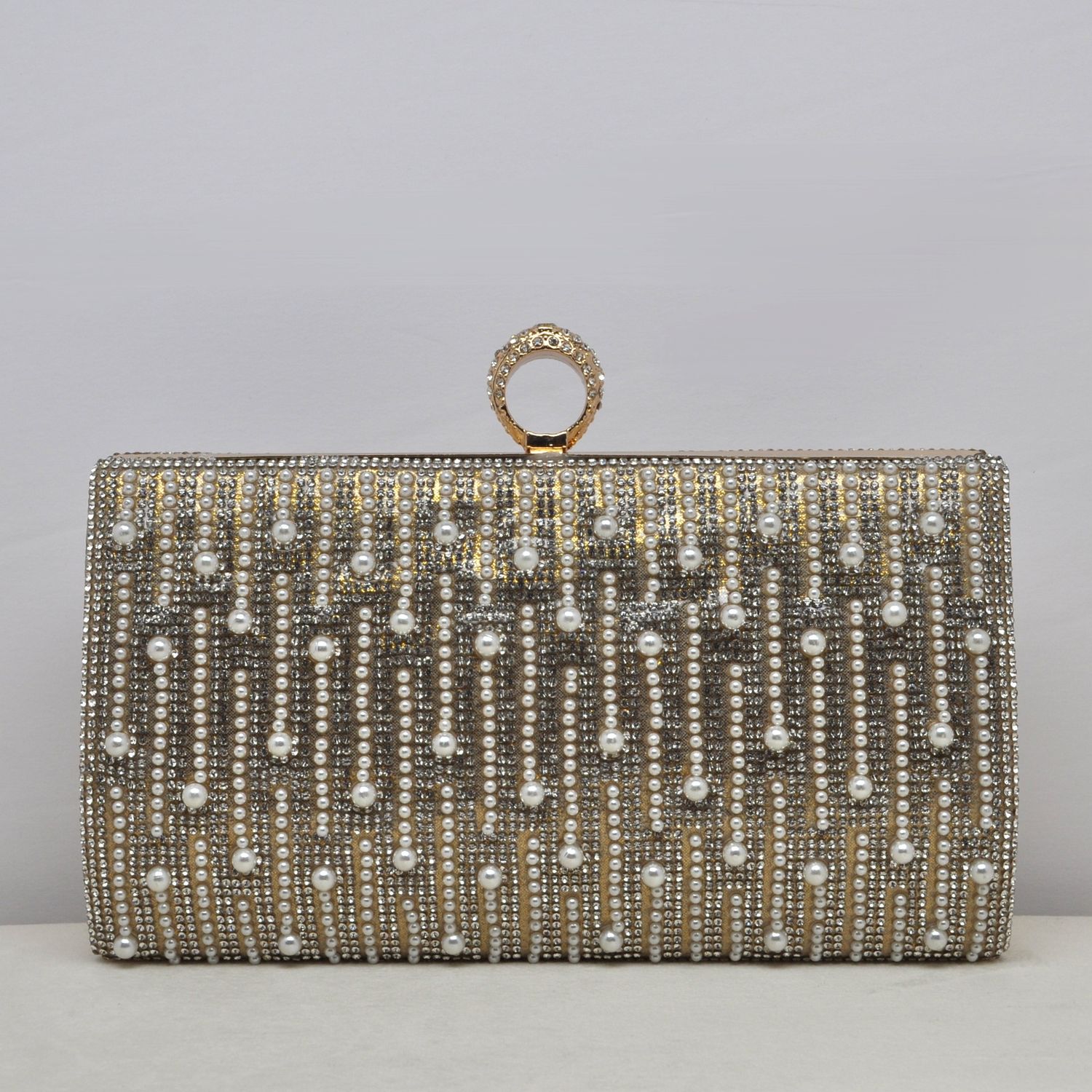 HF2169CGLD PEARLS W/CRY LINES W/ RING TOP PUR