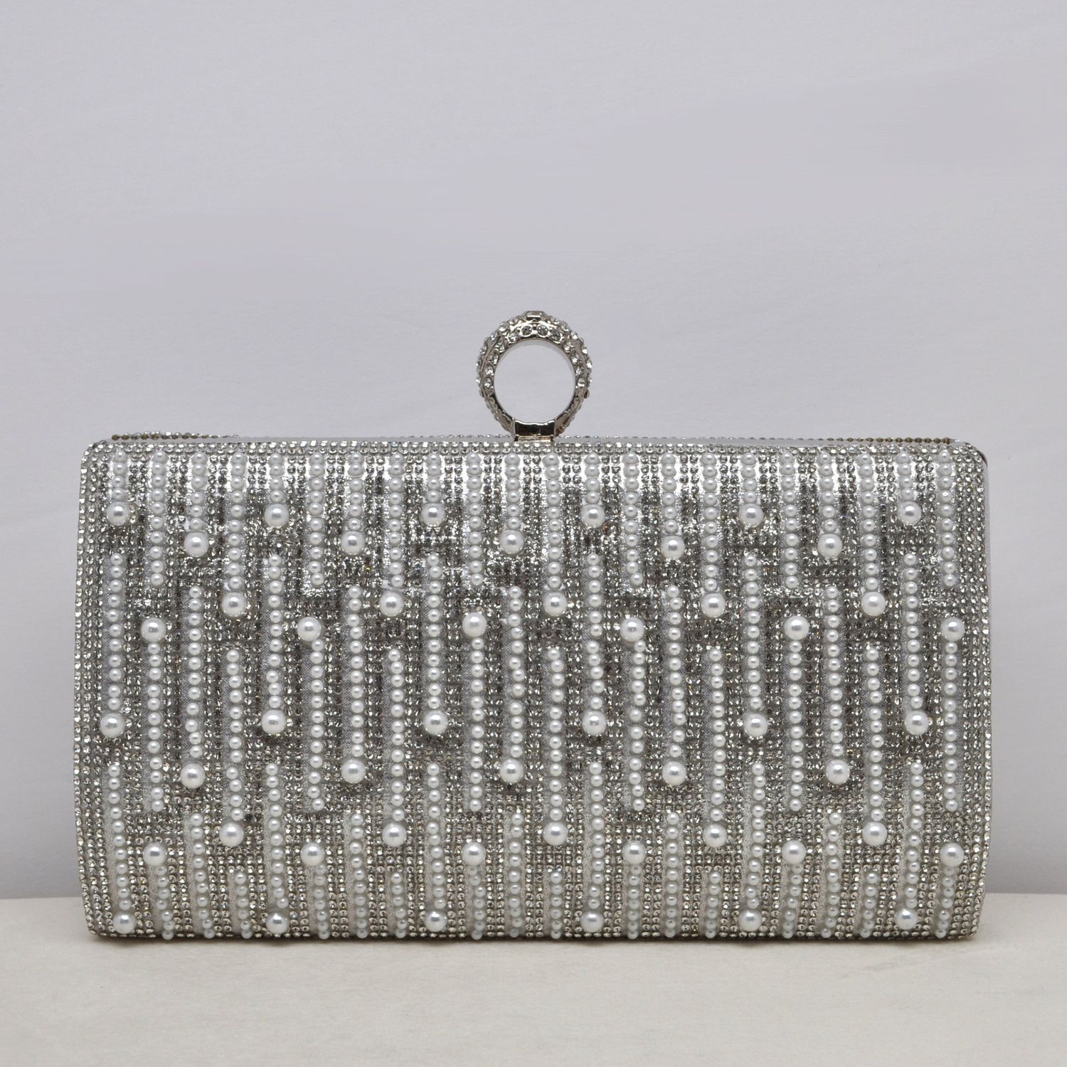 HF2169CSLV PEARLS W/CRY LINES W/ RING TOP PUR
