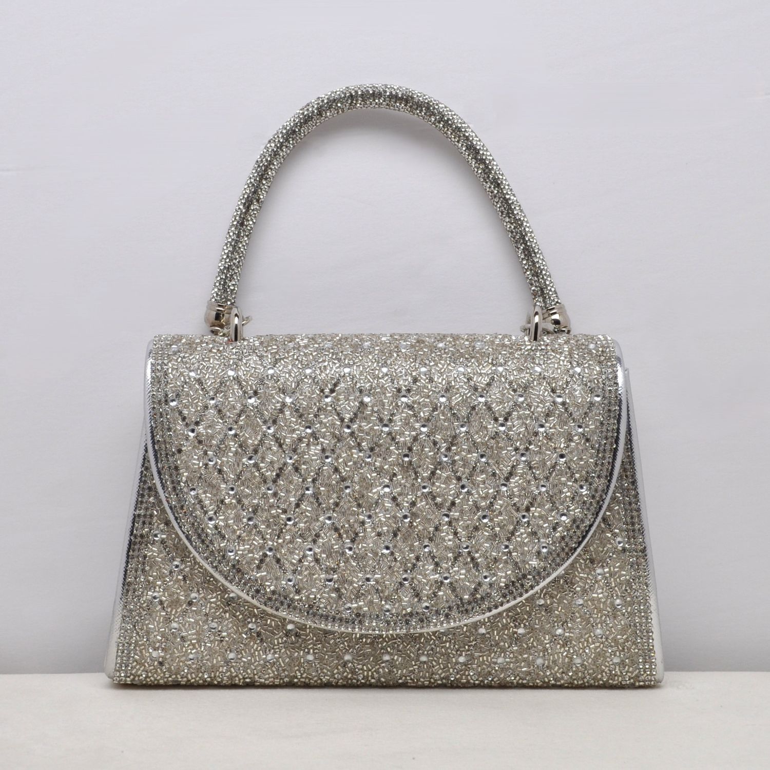 HF0169CSLV SILVR ALLOVR SHNY CRY HNDL PURS