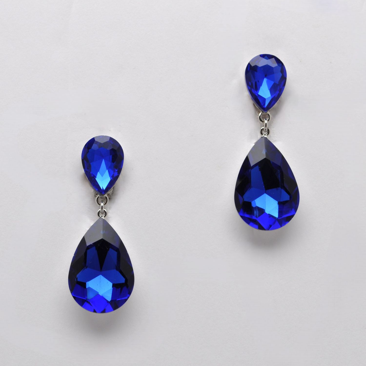 CJ0226E12S  BLUE/S CLIP PEAR TOP/BOTTOM EARR