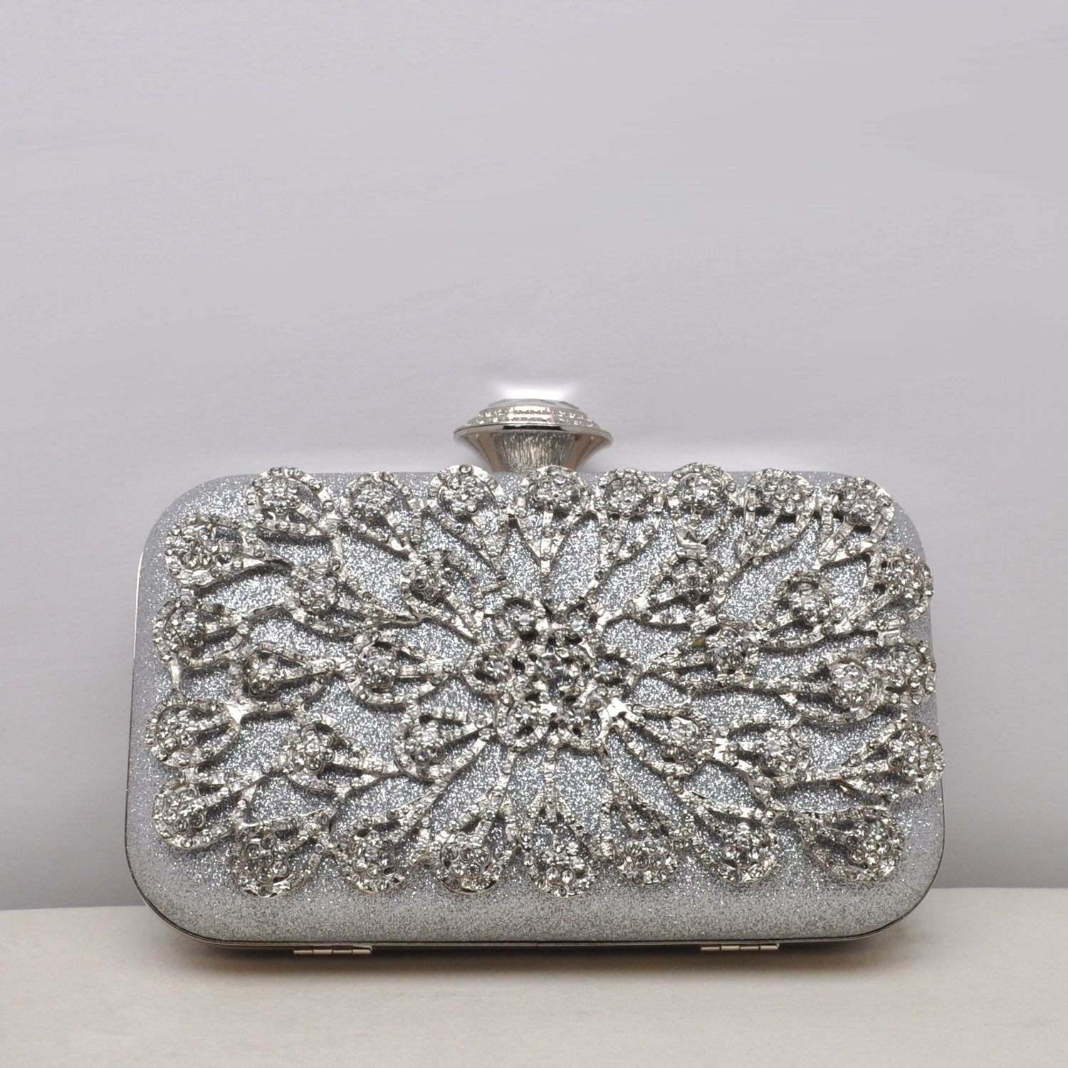 HF0132CSILV SIL SPKL W/CRY FLWR OVRLAY PUR