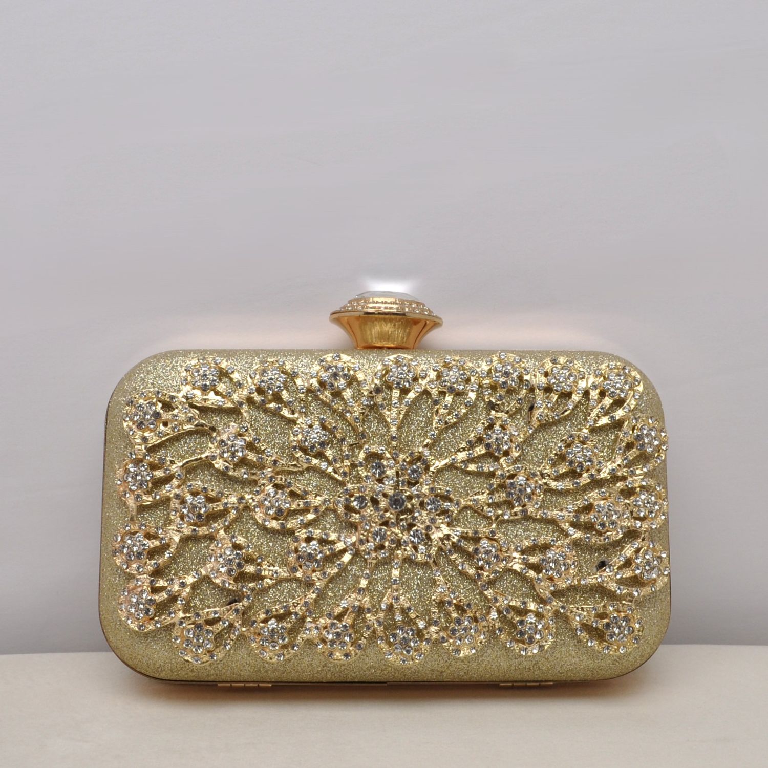 HF0132CGOLD GOLD SPKL W/CRY FLWR OVRLAY PU