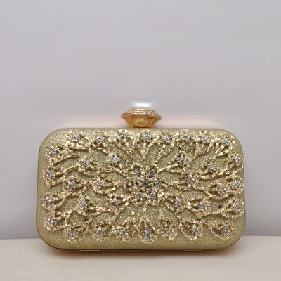 HF0132CGOLD GOLD SPKL W/CRY FLWR OVRLAY PU