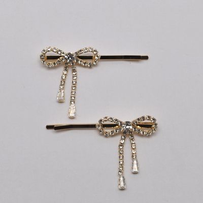 J2062H1G CRY/G 2 PIECE SET W&#39; BOW  BOBBY PINS
