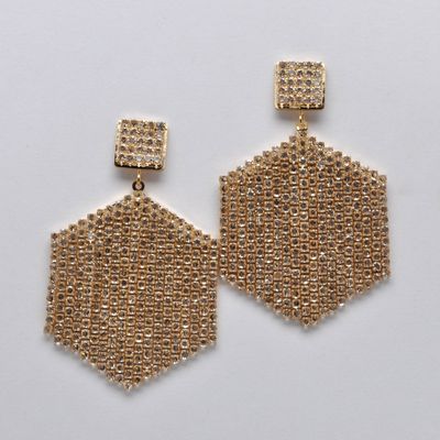 JM7732E1G CLR/G DIAMND TOP DNGL FRINGE ER