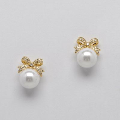 JL0347E40G1  CRY/G  TOP BOW  W&#39; LRG ROUND PEARL BTTM EAR