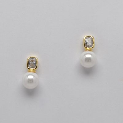 JL1031E40G1  IV/PEARL /G  W&#39; SQR TRIM STONE TOP EARR