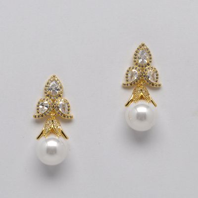 JL0432E40G1  CZ/PEARL/G  3 FLWR MARQUISE TOP W&#39; 12MM PEARL ER
