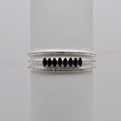 CC0071B2S1 CZ/JET/S 3 ROW MARQUISE CNTR STONES COIL BRAC