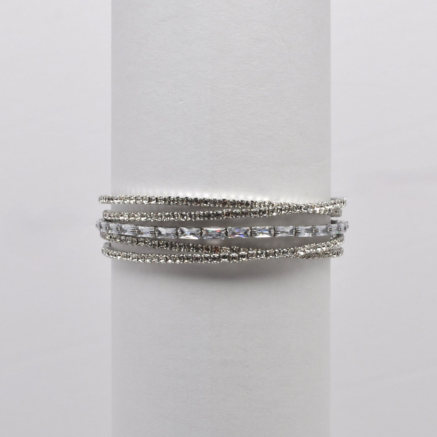 CC0072B1S CZ/S MULTI LINE BAGGUETTE &amp; CRYS COIL BRAC