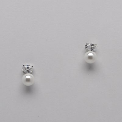 LB12945E39S1 PRL/CZ CRY/S W' PRL BOTTOM STUD EARR