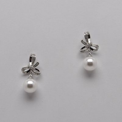 LB10388E39S1 PRL/CZ CRY/S BOW  W' PRL DROP EARR