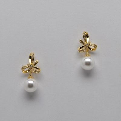 LB10388E40G1 PRL/CZ CRY/G BOW  W' PRL DROP EARR