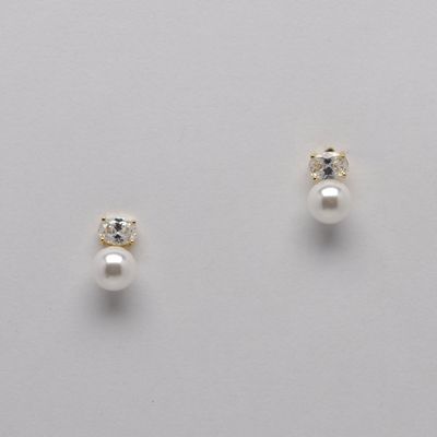 LB12945E40G1 PRL/CZ CRY/G W' PRL BOTTOM STUD EARR