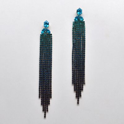 CC0076E25G TEAL/G SML STNS 3 LINE TASSL W' CRYS TOP ER