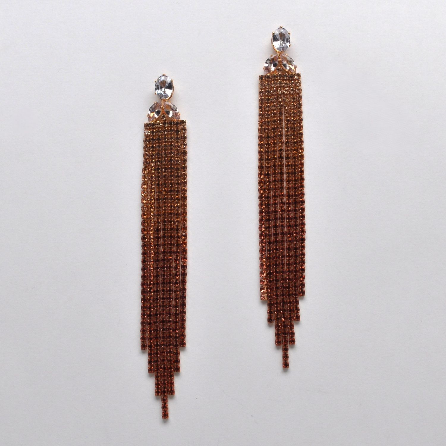 CC0076E61G PEACH/G SML STNS 3 LINE TASSL W' CRYS TOP ER