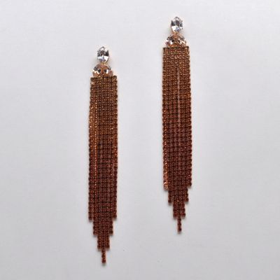 CC0076E61G PEACH/G SML STNS 3 LINE TASSL W' CRYS TOP ER