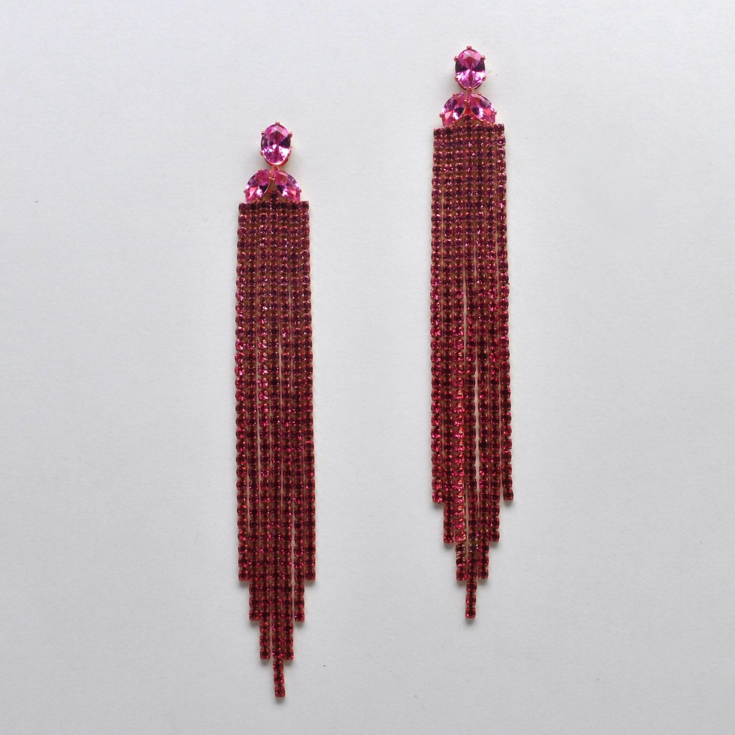 CC0076E69G ROSE/G SML STNS 3 LINE TASSL W' CRYS TOP ER