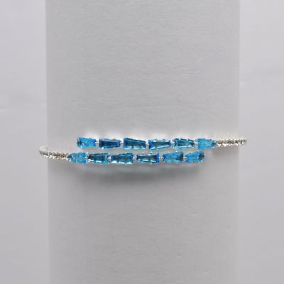 CC0067B13S1 CZ/AQUA/S 1 ROW BAGETTE STONE WRAP BRC
