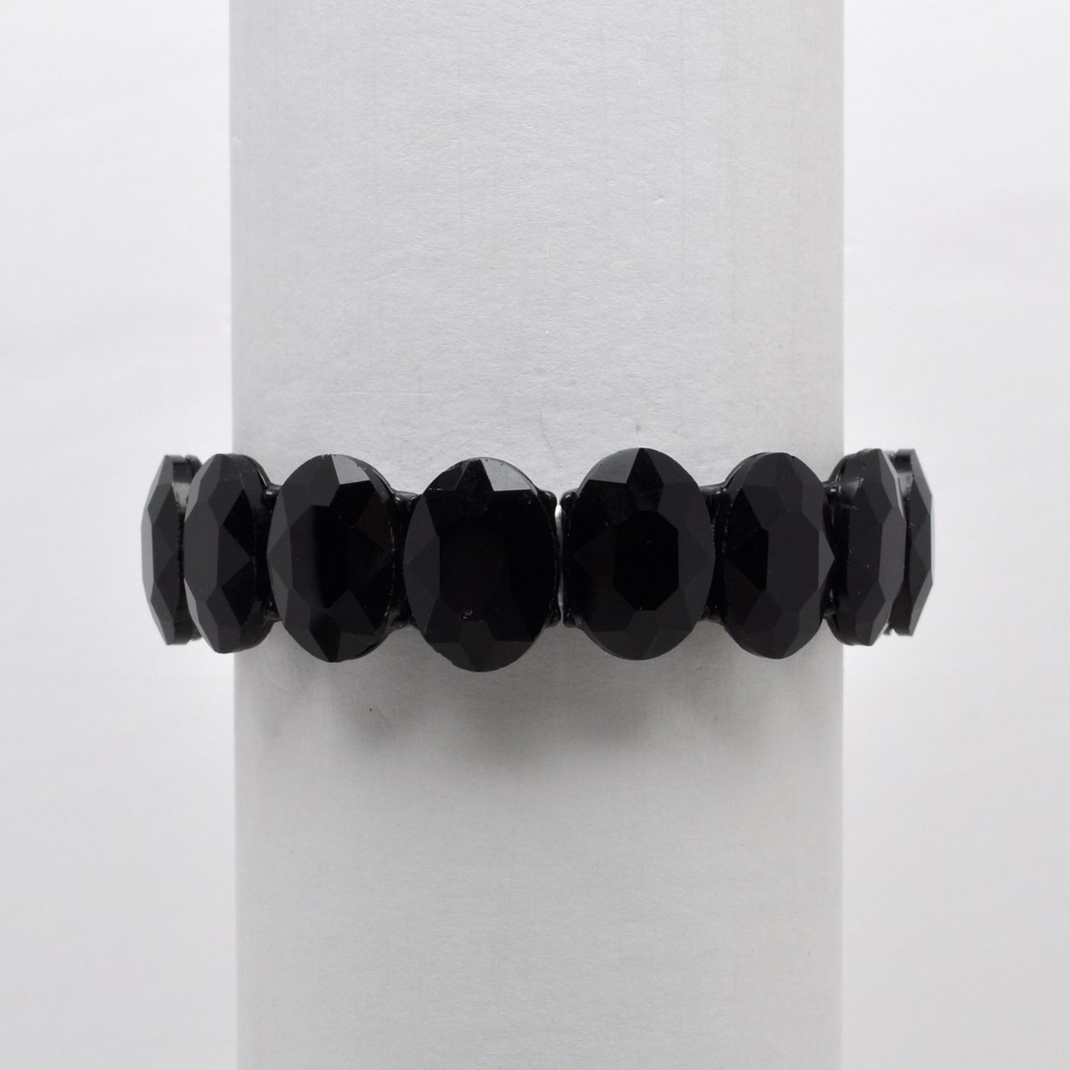 QQ3439B2BK  BLK/BK  OVAL STONE STRETCH BRCLT