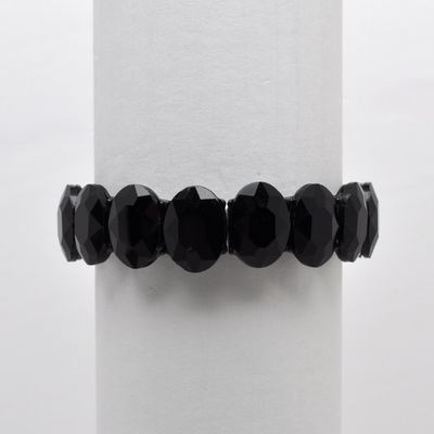 QQ3439B2BK  BLK/BK  OVAL STONE STRETCH BRCLT