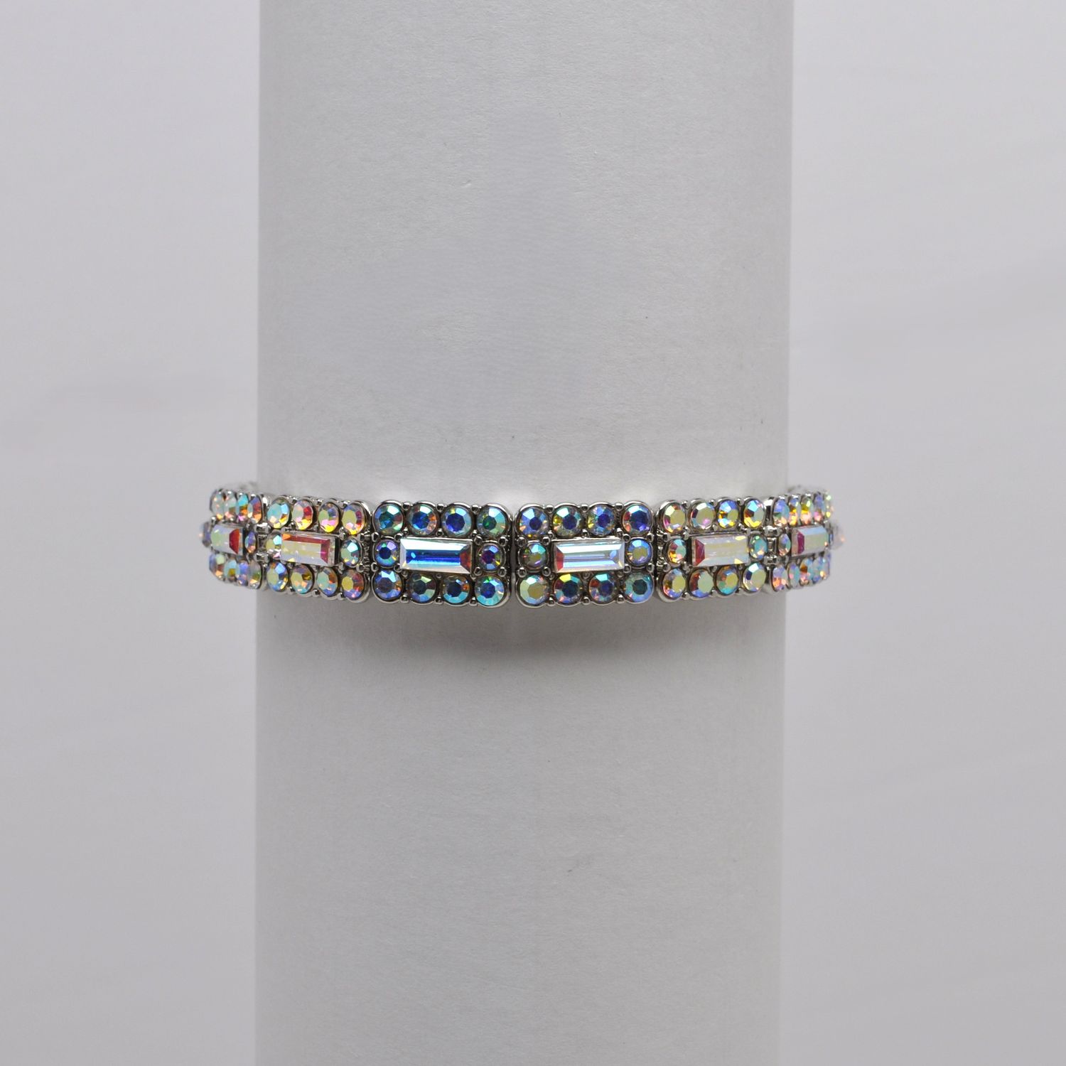 QQ4364B3S AB/S  RECTAN &amp; SML RND STONE STRETCH BRCLT