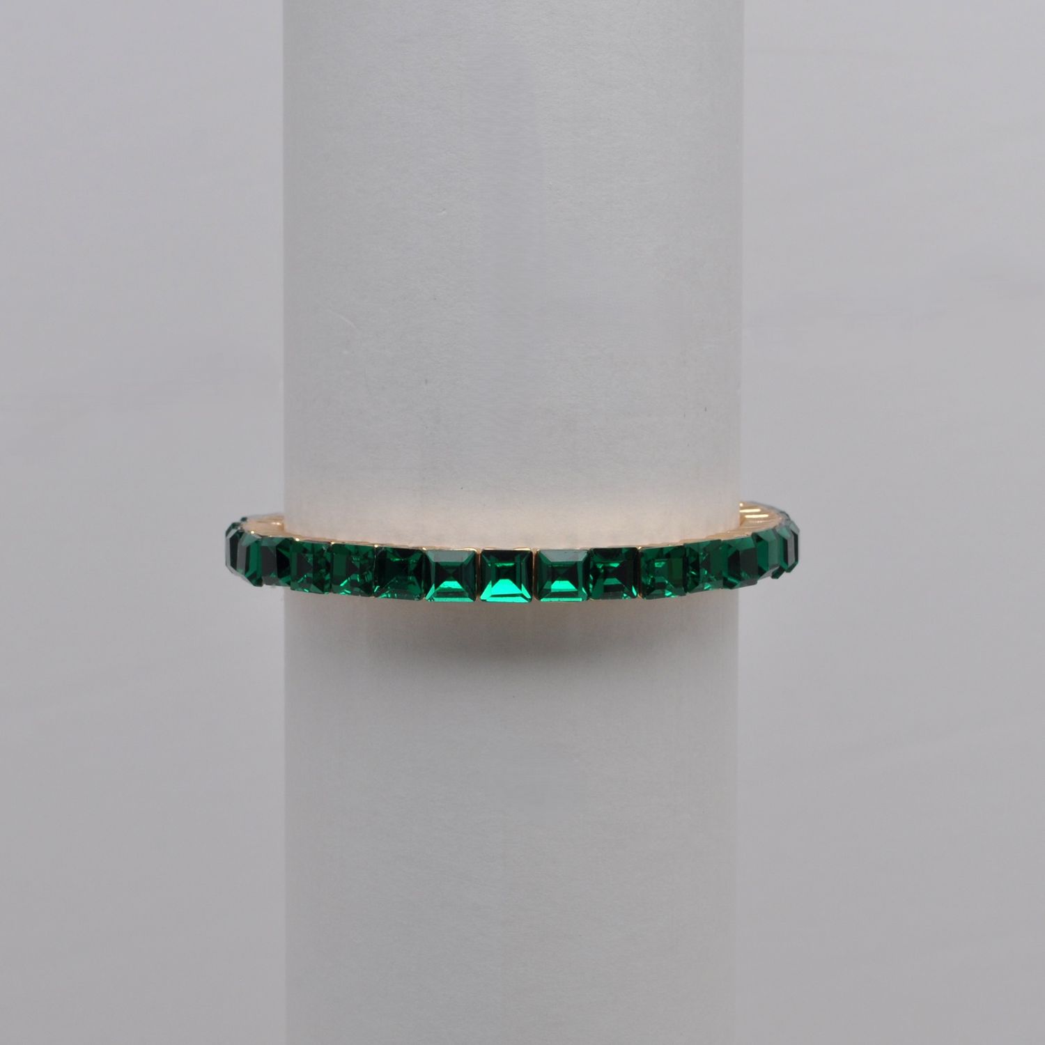 QQ4364B18G EMERLD/G  RECTAN &amp; SML RND STONE STRETCH BRCLT