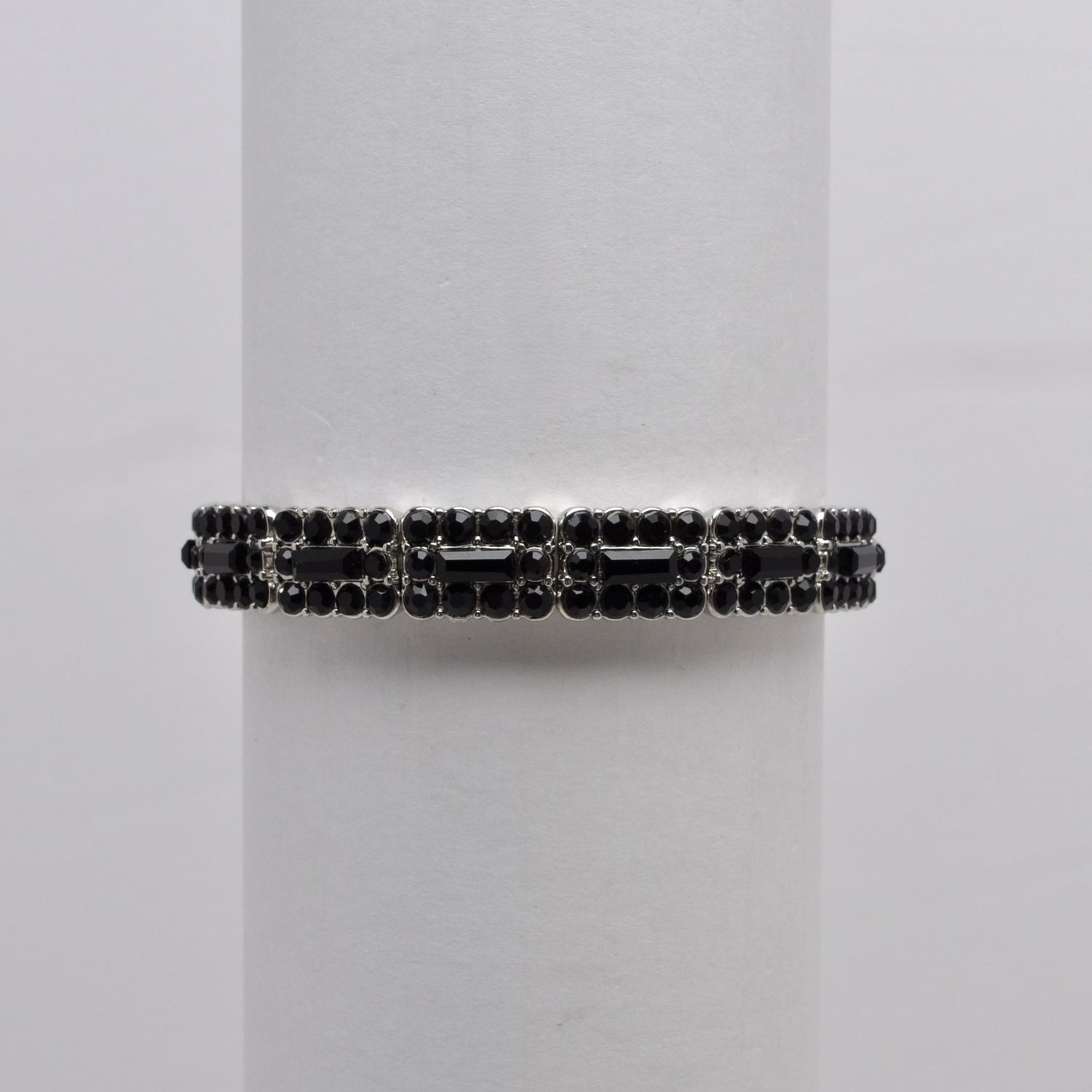 QQ4364B2S JET-BLK/S  RECTAN &amp; SML RND STONE STRETCH BRCLT