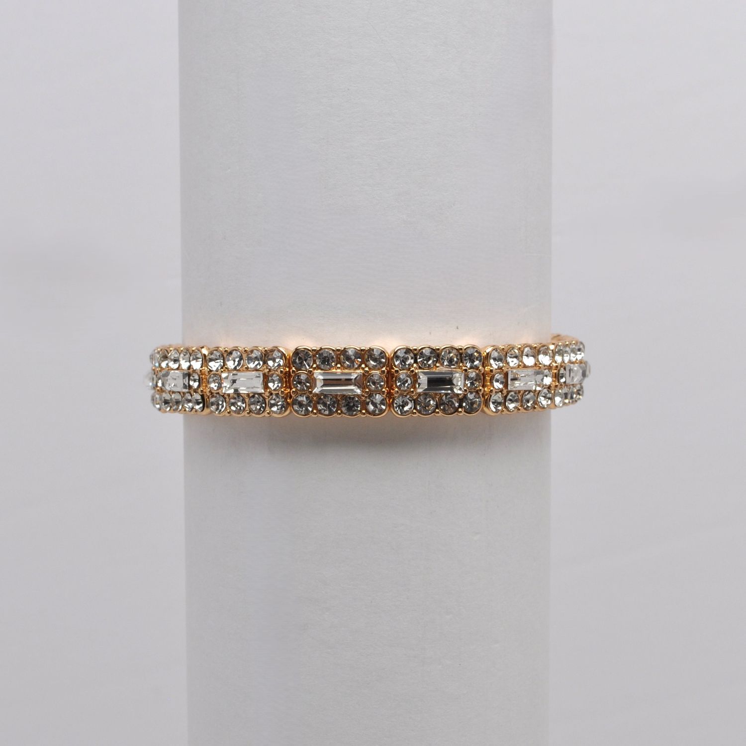 QQ4364B1G CRYS/G  RECTAN &amp; SML RND STONE STRETCH BRCLT