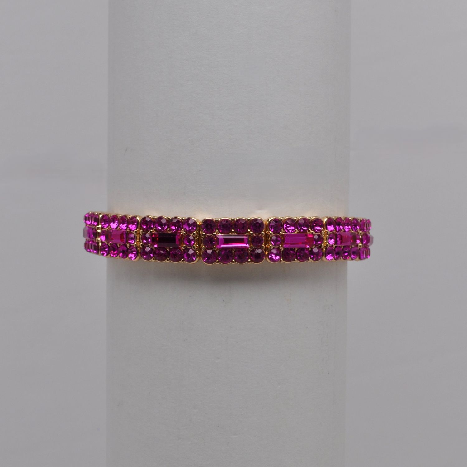 QQ4364B27G FUSCH/G  RECTAN &amp; SML RND STONE STRETCH BRCLT