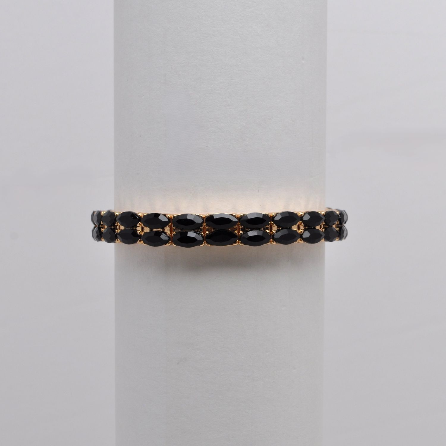 QQ4061B2G  JET-BLK/G TWO ROW MINI MARQ STN STRCH  BRCLT